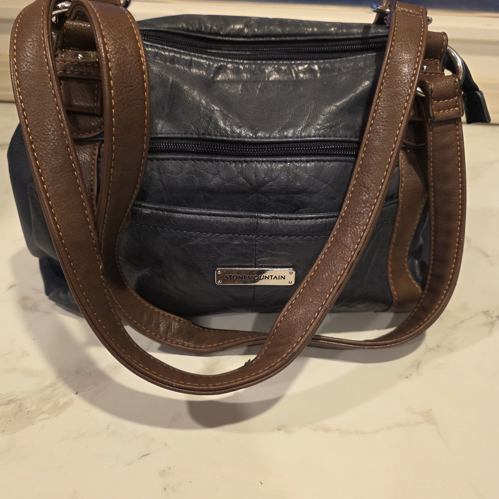 Stone Mountain Accessories Blue and Brown Leather Crossbody Bag